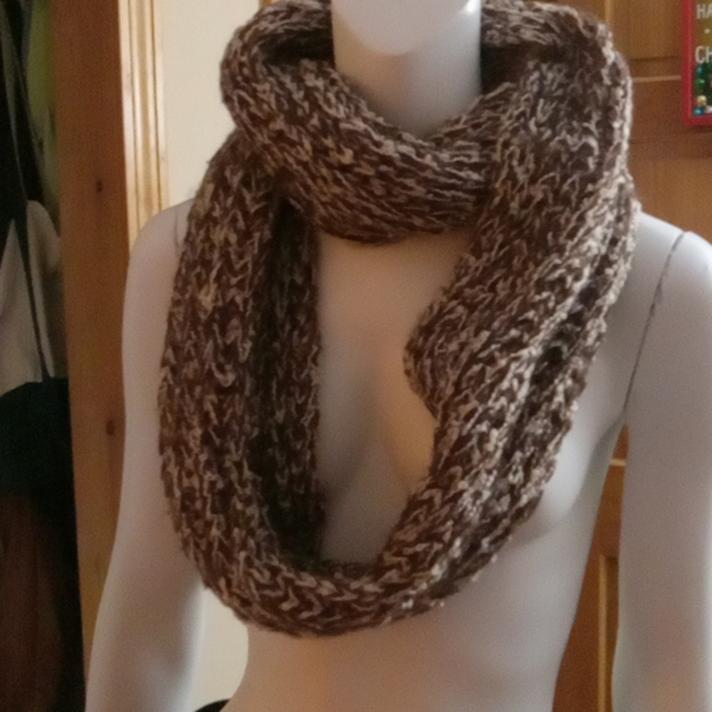 Brown and tan infinity scarf